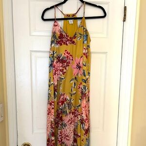 Nicole Miller Yellow Pink Floral Satin Slip Maxi Dress - Size 8